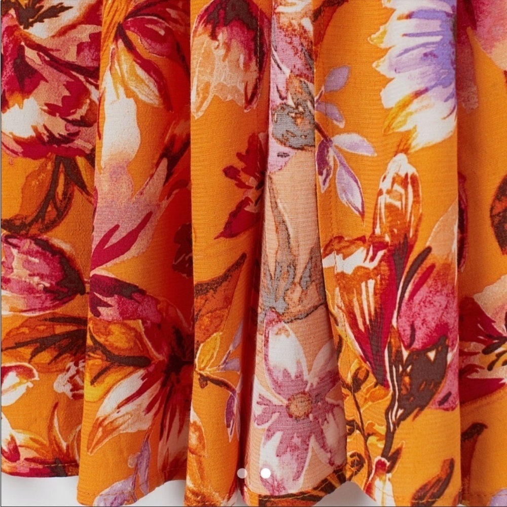 H&m floral orange tropical side slit midi skirt - Picture 4 of 7